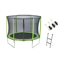 1.- MASGAMES OUTDOOR GAMES - Trampoline masgames force 305 avec filet de protection, échelle et ancrages