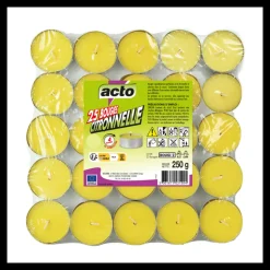 ACTO - Lot de 25 bougies citronnelle compactes: protection 4 heures contre les moustiqu