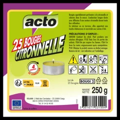 ACTO - Lot de 25 bougies citronnelle compactes: protection 4 heures contre les moustiqu