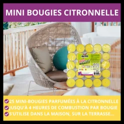 ACTO - Lot de 25 bougies citronnelle compactes: protection 4 heures contre les moustiqu