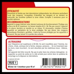 ACTO - Retro répulsif ultrasons souris insectes rampants 45m2 - rus1