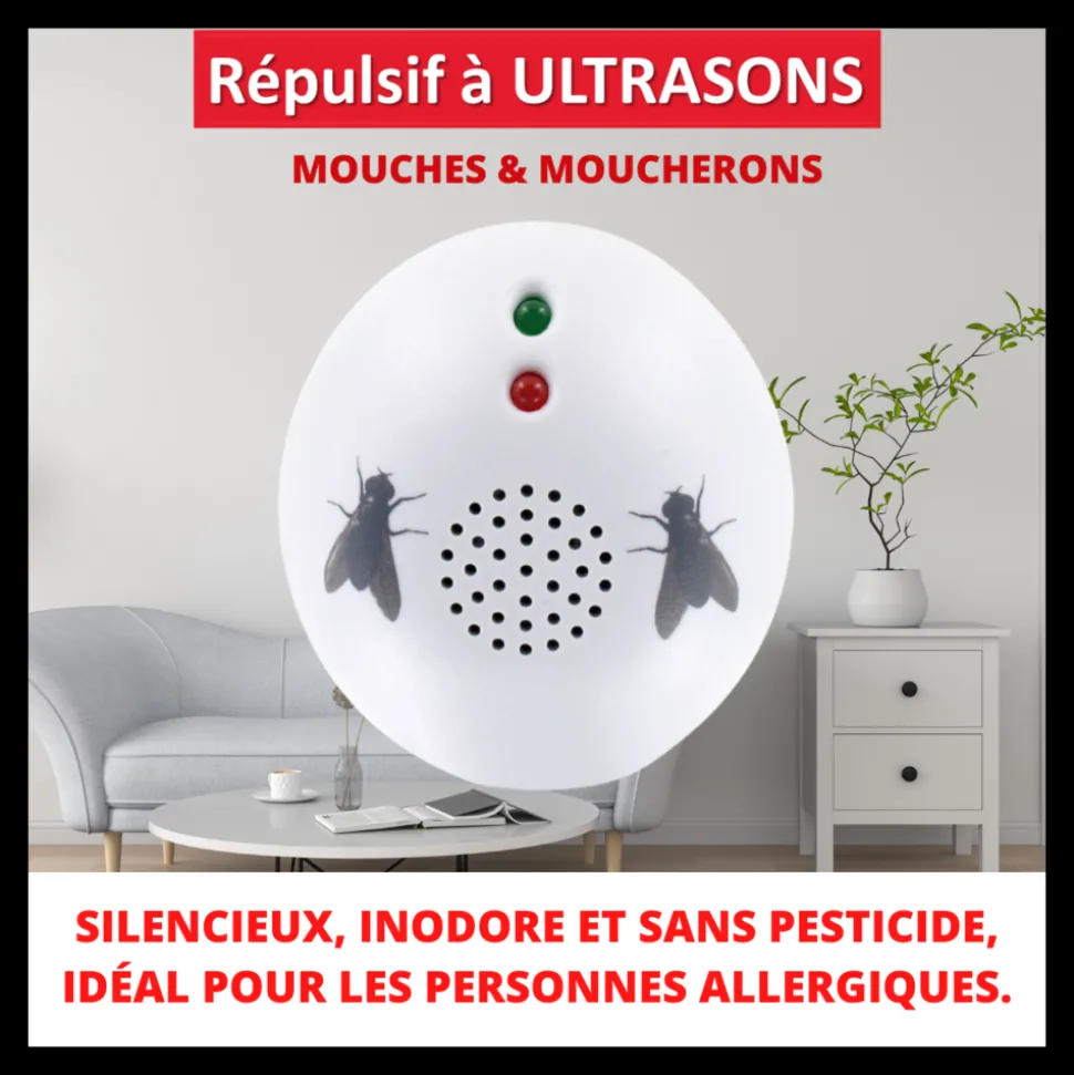 ACTO - Répulsif ultrasons mouches - moucherons - fixe 40m²