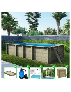 ALTANKA - Piscine en bois aqua 7x3,75 - h.1,45 m cadre en métal, sans dalle béton - bas7308ospu+sza - altanka