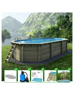 ALTANKA - Piscine en bois nemo 7,3x3,97 - h.1,45 m fixations à visser - bas7305ospl - altanka