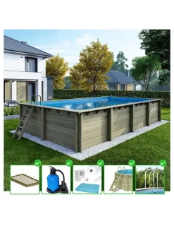 ALTANKA - Piscine en bois aqua 8,5x4,35 - h.1,45 m cadre en métal, sans dalle béton - bas7309ospu - altanka