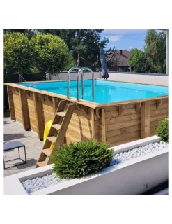 ALTANKA - Piscine en bois aqua 8,5x4,35 - h.1,45 m cadre en métal, sans dalle béton - bas7309ospu - altanka