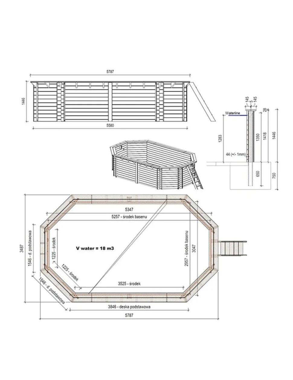 ALTANKA - Piscine en bois nemo 5,79x3,49 - h.1,45 m cadre en métal, sans dalle béton - bas7304ospu+sza - altanka