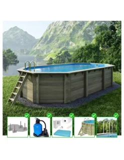 ALTANKA - Piscine en bois nemo 7,3x3,97 - h.1,45 m fixations à sceller - bas7305ospi - altanka