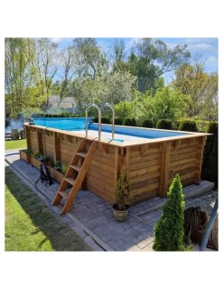 ALTANKA - Piscine en bois aqua 7x3,75 - h.1,45 m cadre en métal, sans dalle béton - bas7308ospu - altanka
