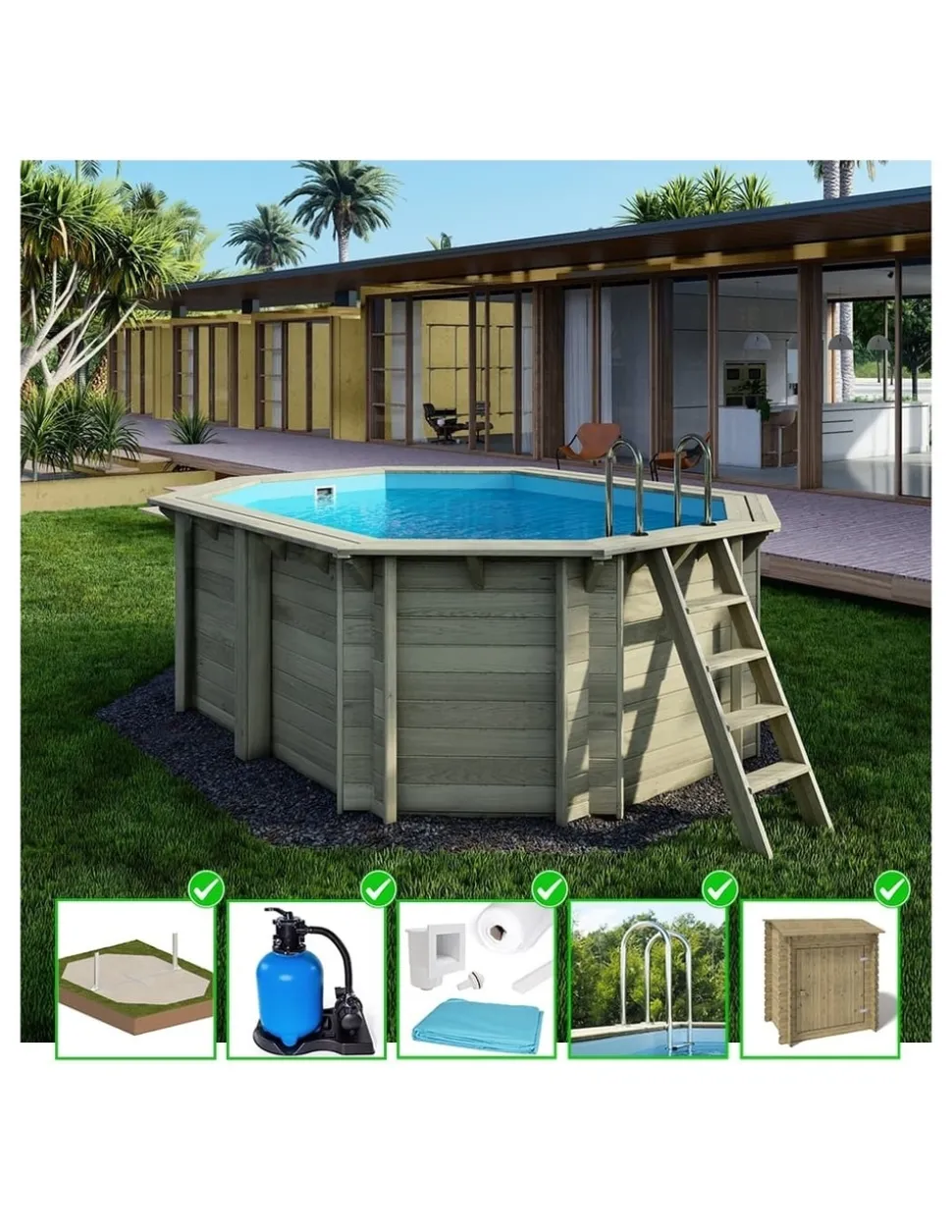 ALTANKA - Piscine en bois nemo 4,3x3 - h.1,31 m cadre en métal, sans dalle béton - bas7303ospu+sza - altanka