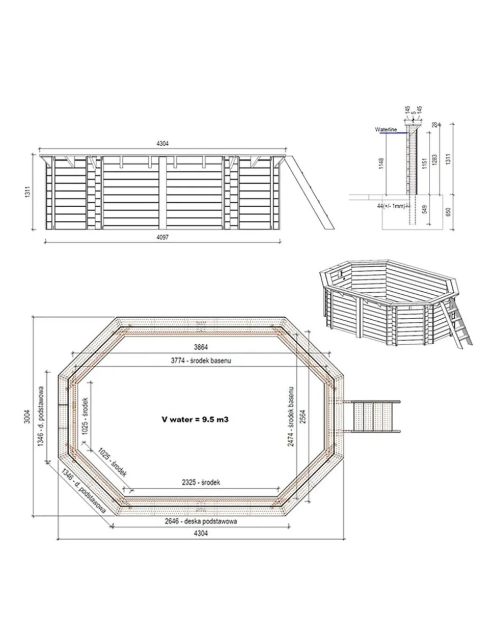 ALTANKA - Piscine en bois nemo 4,3x3 - h.1,31 m cadre en métal, sans dalle béton - bas7303ospu+sza - altanka