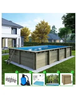 ALTANKA - Piscine en bois aqua 8,5x4,35 - h.1,45 m fixations à sceller - bas7309ospi+sza - altanka