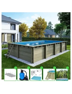 ALTANKA - Piscine en bois aqua 8,5x4,35 - h.1,45 m fixations à visser - bas7309ospl - altanka