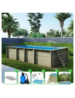 ALTANKA - Piscine en bois aqua 7x3,75 - h.1,45 m fixations à visser - bas7308ospl - altanka