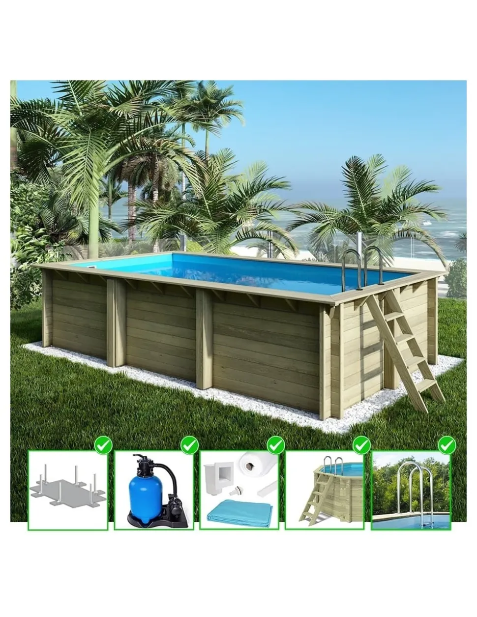 ALTANKA - Piscine en bois aqua 6,1x2,85 - h.1,31 m fixations à visser - bas7307ospl - altanka