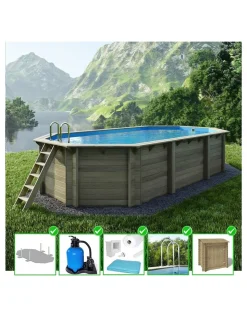 ALTANKA - Piscine en bois nemo 7,3x3,97 - h.1,45 m fixations à visser - bas7305ospl+sza - altanka