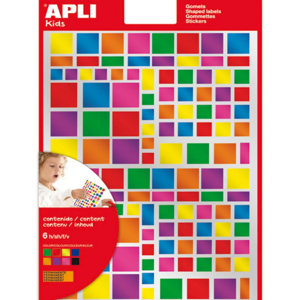 APLI - Gommettes (x756), sur 6 feuilles - Carrés, coloris métallisés assortis