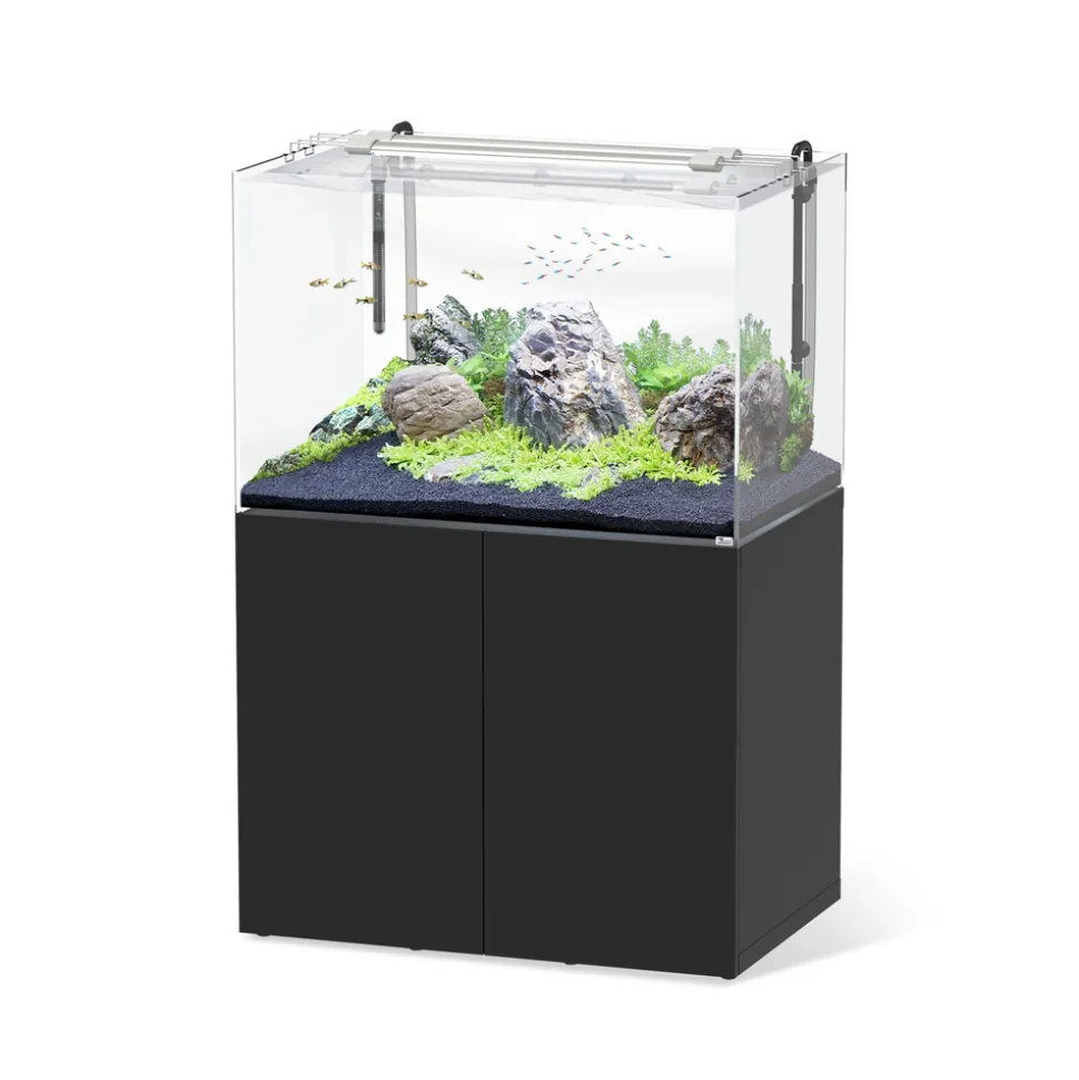 AQUATLANTIS - Aquarium avec meuble Aquascape LED 100 Pro noir - 100x64x64 cm 384 L