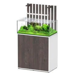 AQUATLANTIS - Aquarium LED avec meuble Shallow, blanc et chêne brun - 108L