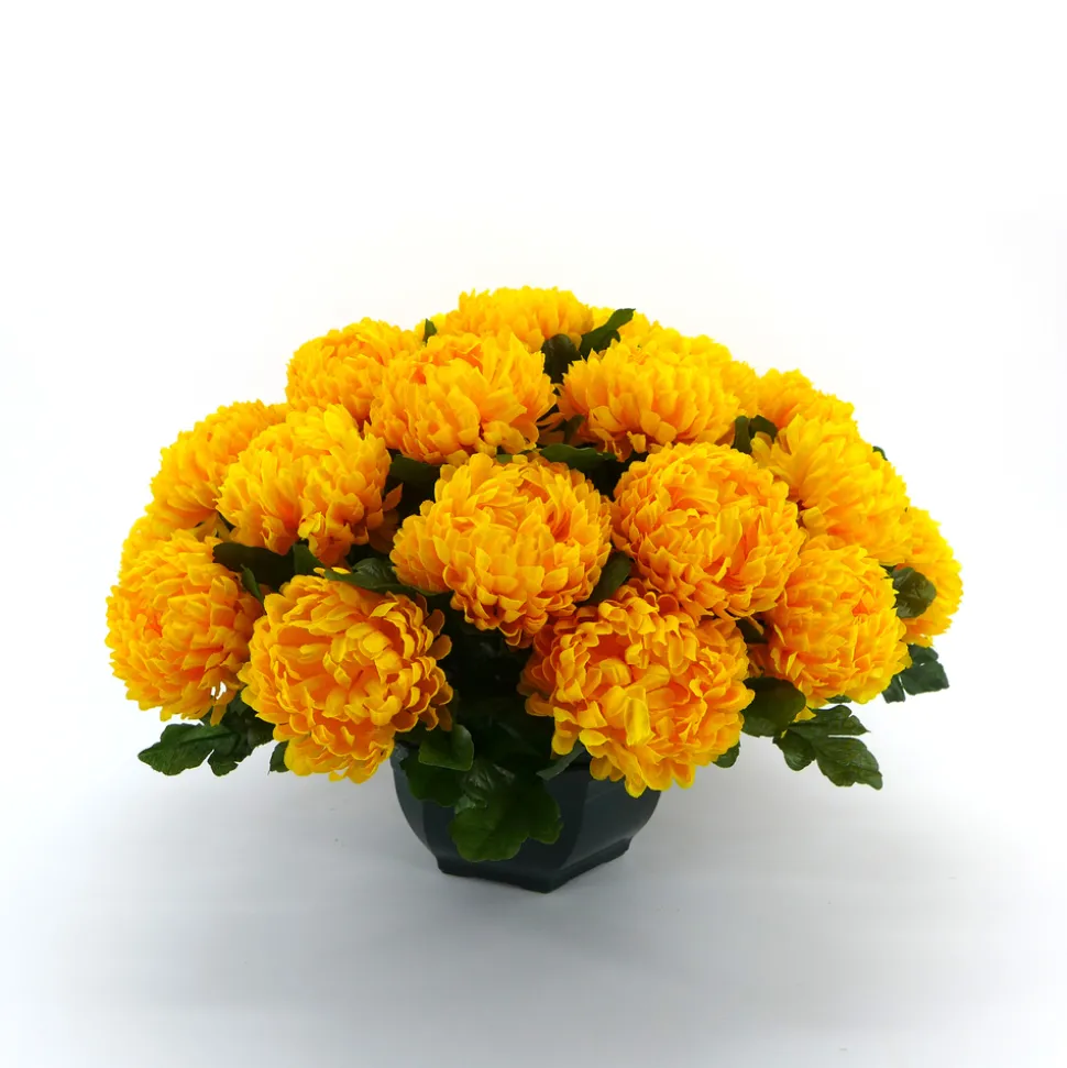 ARCHE DIFFUSION - Coupe de chrysanthèmes artificiels, 28 fleurs - Jaune