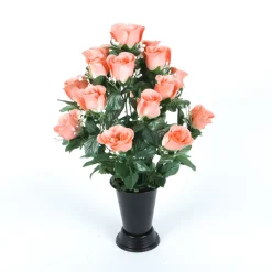 ARCHE DIFFUSION - Fleurs artificielles - bouquet funéraire saumon avec vase D.28 H.46cm