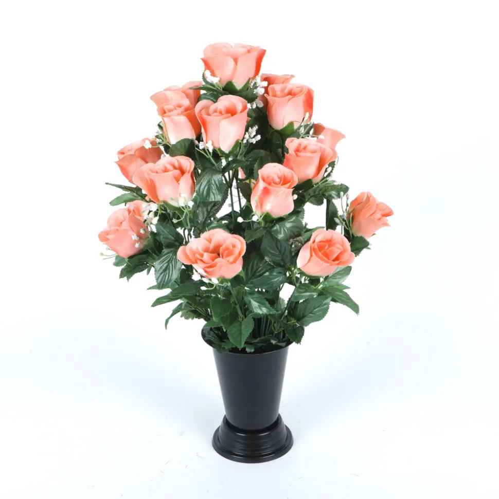 ARCHE DIFFUSION - Fleurs artificielles - bouquet funéraire saumon avec vase D.28 H.46cm