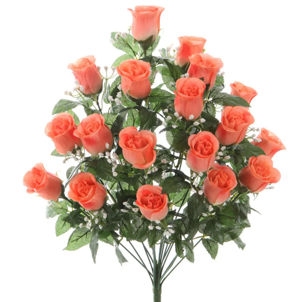 ARCHE DIFFUSION - Fleurs artificielles - bouquet saumon de roses et gypsophiles H.59cm