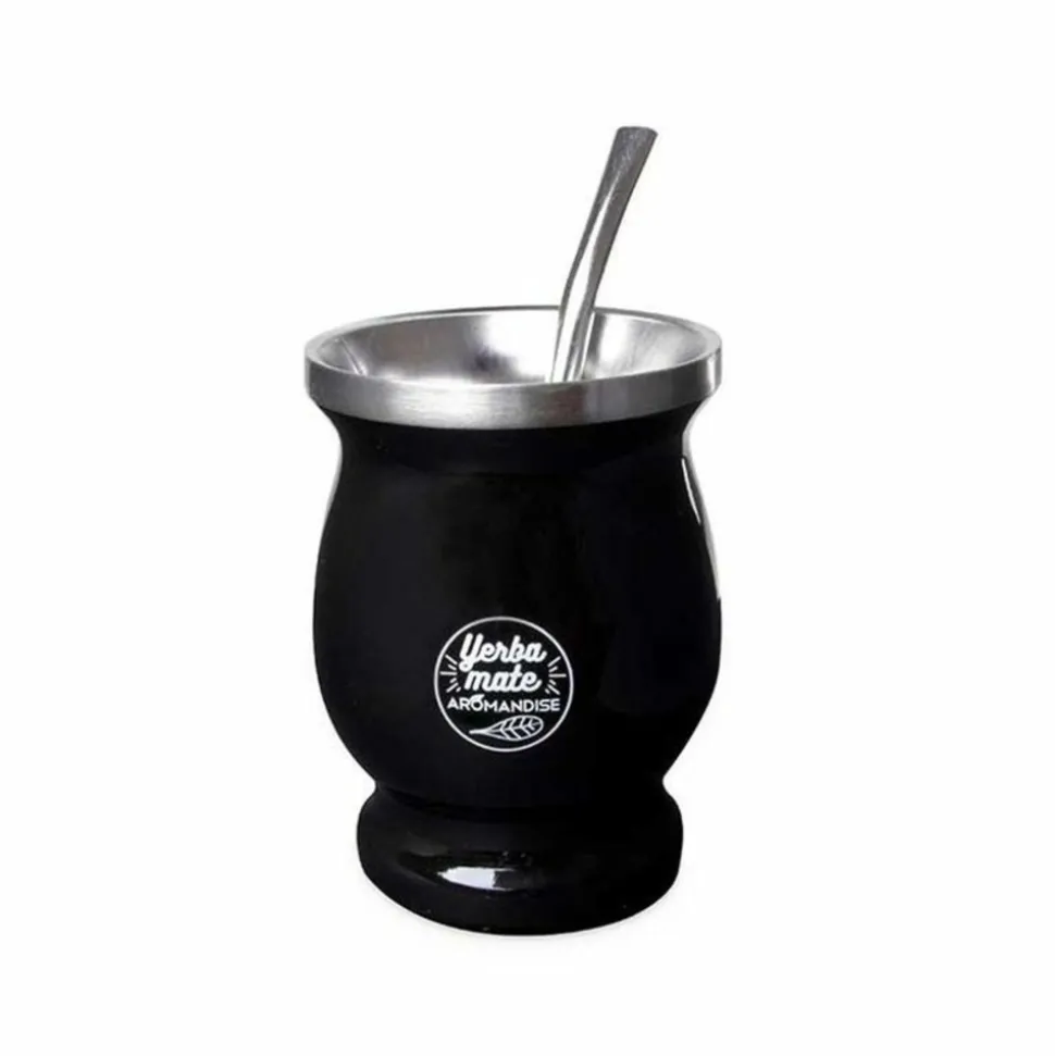AROMANDISE - Tasse noire et bombilla à maté - 230 ml