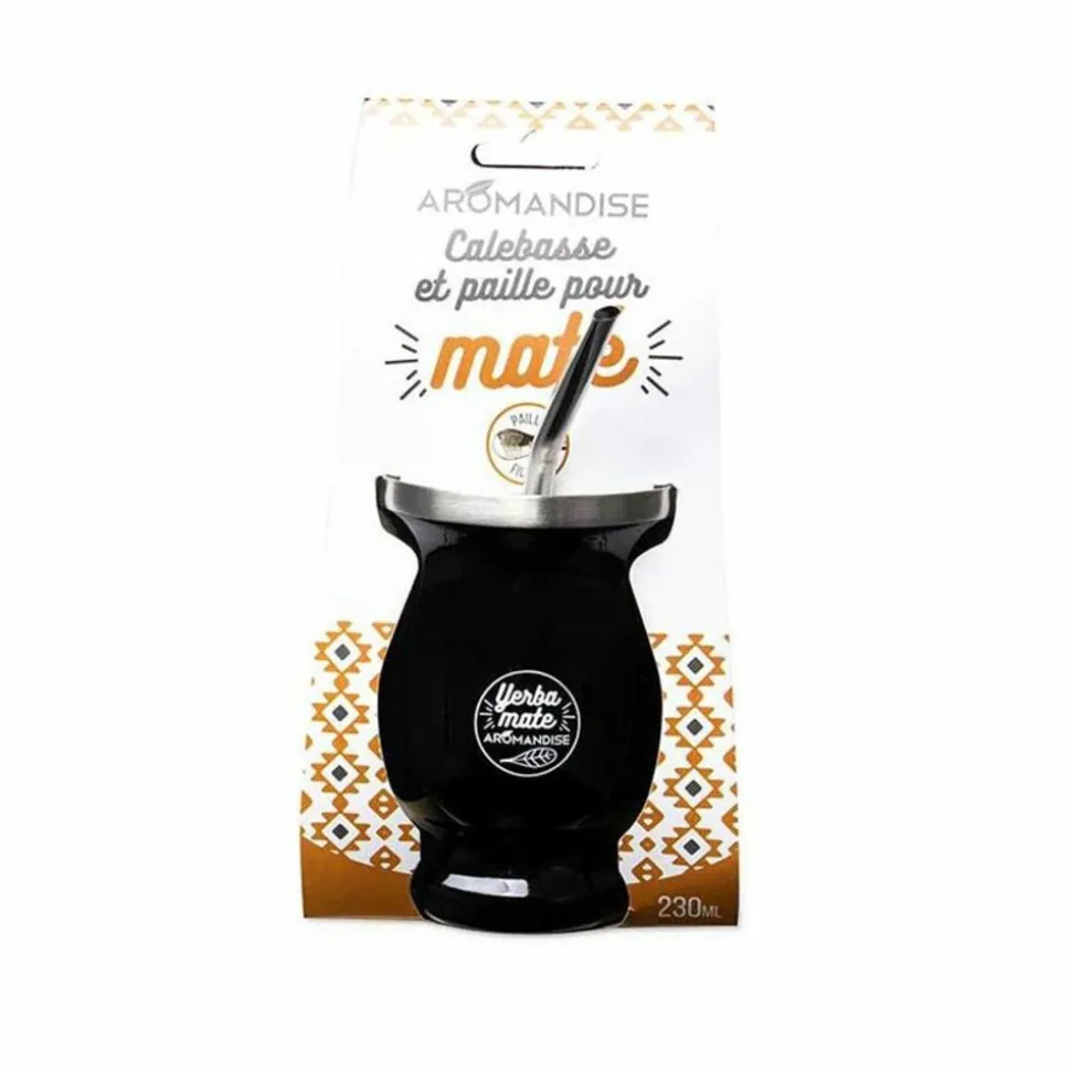 AROMANDISE - Tasse noire et bombilla à maté - 230 ml