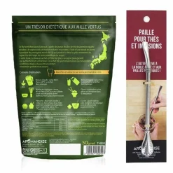 AROMANDISE - Thé vert bio matcha en poudre 50 g + paille inox avec filtre