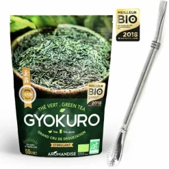 AROMANDISE - Thé vert gyokuro 50 g + paille inox avec filtre