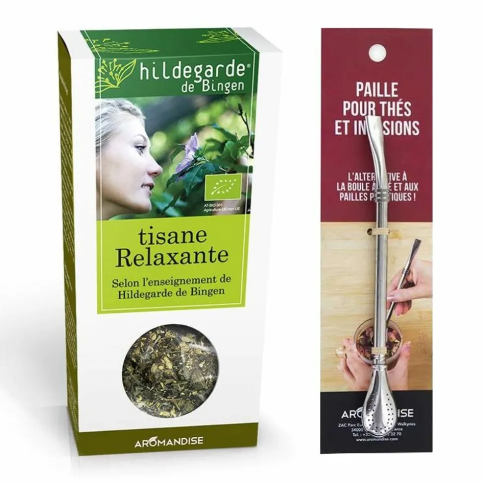 AROMANDISE - Tisane bio relaxante + paille inox avec filtre