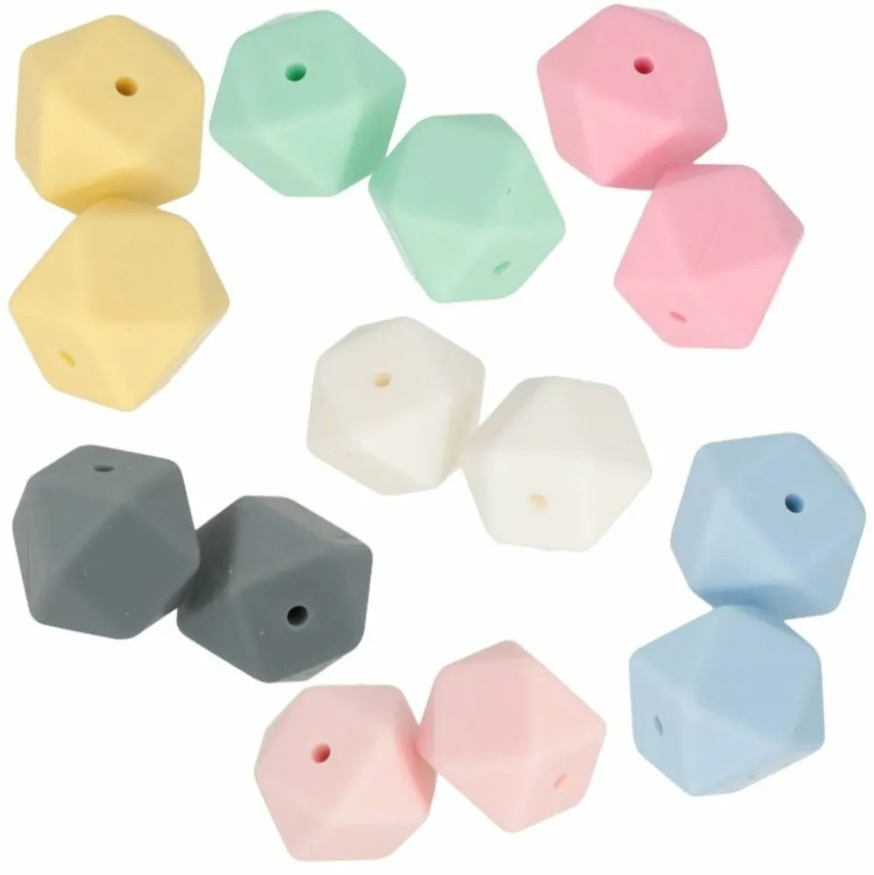 ARTEMIO - 14 perles en silicone hexagonales 17 mm - multicolore