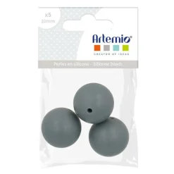 ARTEMIO - 3 perles silicone rondes - 15 mm - gris