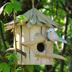 ARTXLIGHT - Nichoir rond en bois d'albésia 23 x 22 cm