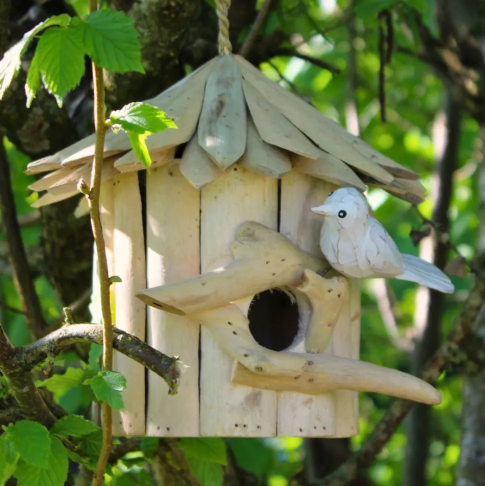 ARTXLIGHT - Nichoir rond en bois d'albésia 23 x 22 cm