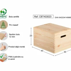 ASTIGARRAGA - Boîte de rangement en pin massif avec couvercle taille 4