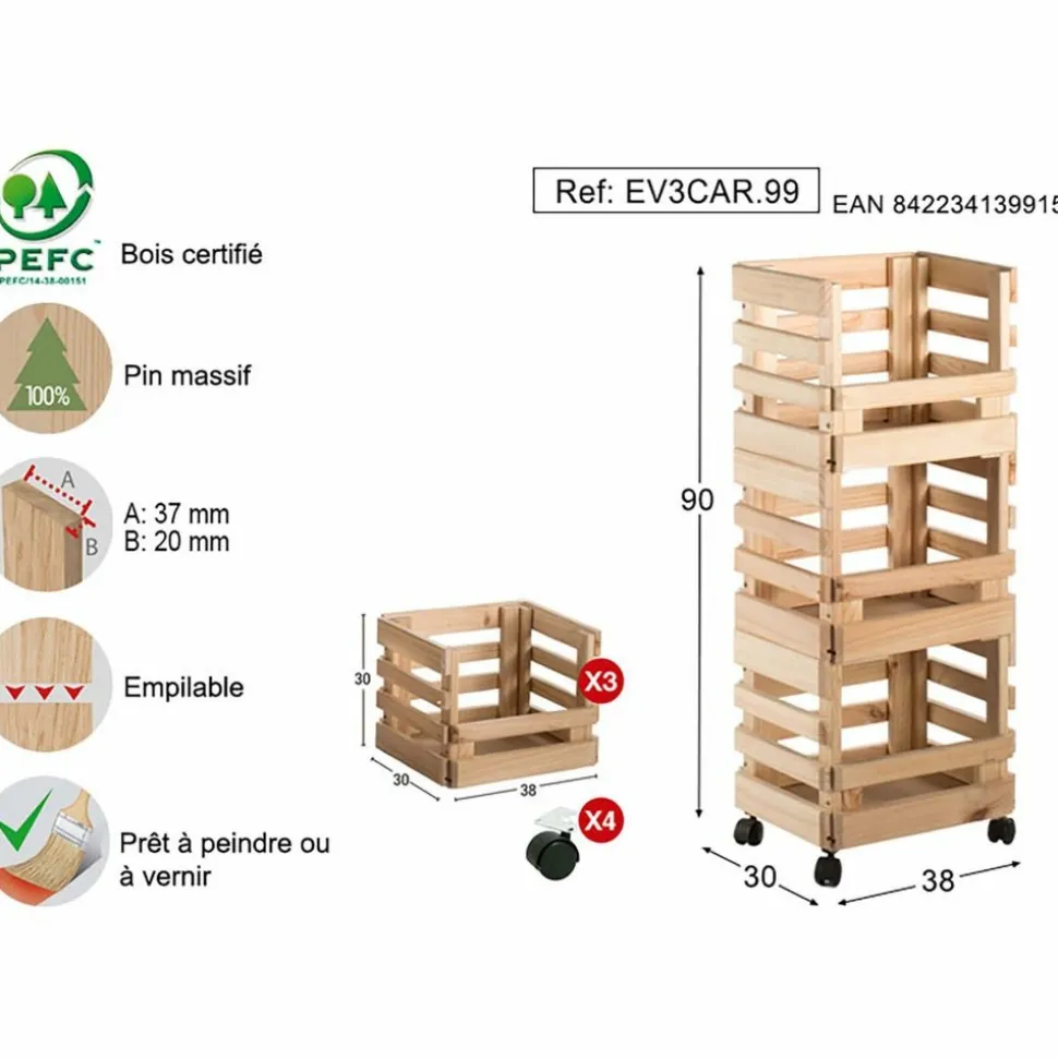 ASTIGARRAGA - Caisse de rangement sur roulettes evolution (lot de 3)
