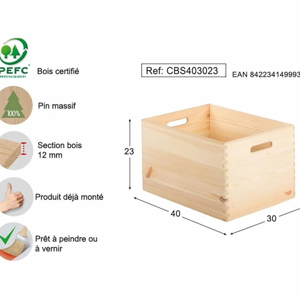ASTIGARRAGA - Caisse en bois de rangement 40 x 30 x 23 cm