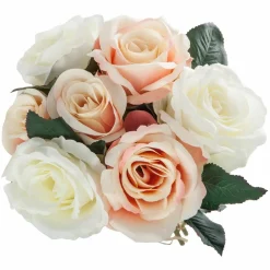 ATMOSPHERA - Bouquet de 7 roses vieillies - h. 30 cm - blanc et rose