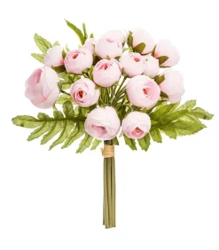 ATMOSPHERA - Bouquet de fleurs artificielles 18 mini camélias rose d. 17 x h. 26 cm