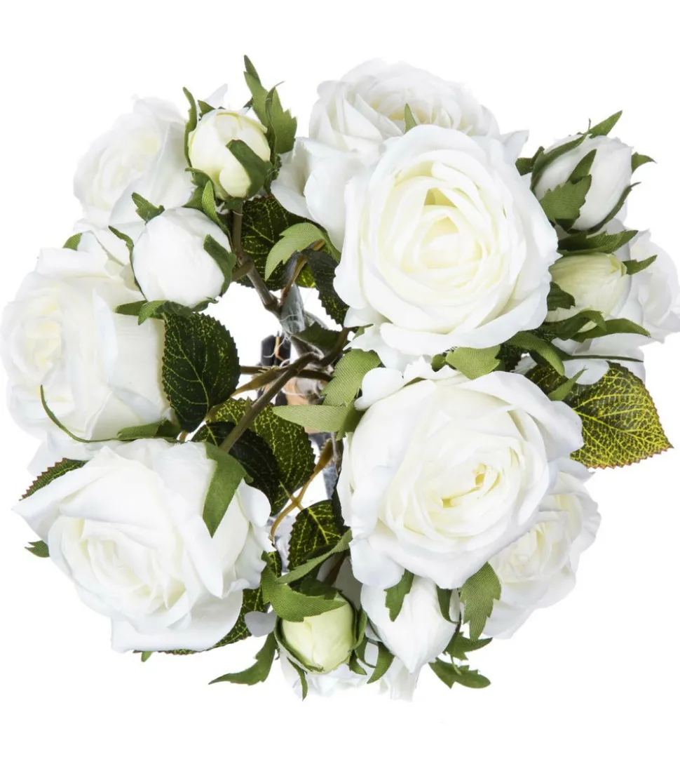 ATMOSPHERA - Bouquet de fleurs artificielles 14 roses blanches d. 23 x h. 40 cm