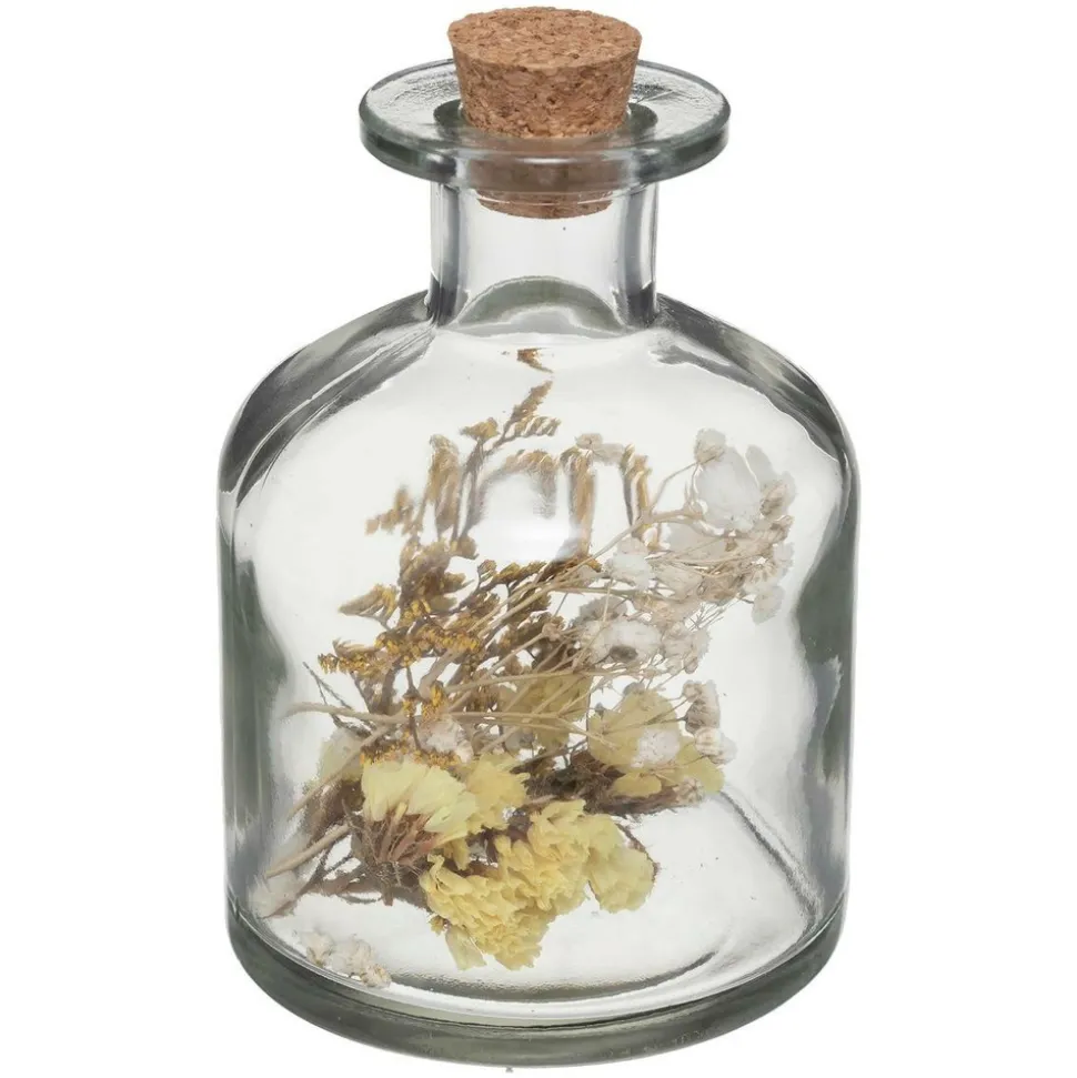 ATMOSPHERA - Fleurs séchées dans bouteille en verre d 8 x h 11 cm