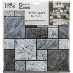 ATMOSPHERA CREATEUR D'INTERIEUR - Lot de 2 stickers - carrelage - noir - 30x30 cm