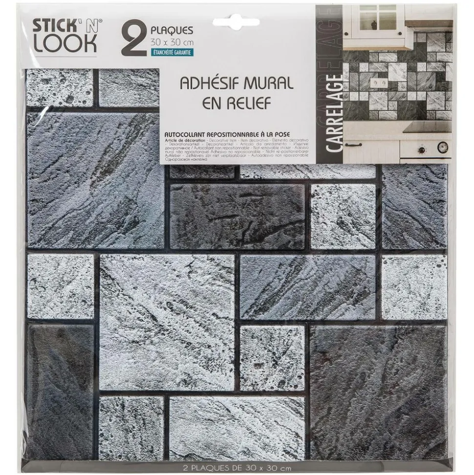 ATMOSPHERA CREATEUR D'INTERIEUR - Lot de 2 stickers - carrelage - noir - 30x30 cm