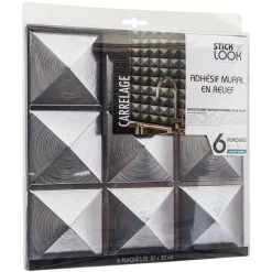 ATMOSPHERA CREATEUR D'INTERIEUR - Lot de 6 stickers - carrelage - argent - 30x30 cm