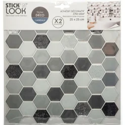 ATMOSPHERA CREATEUR D'INTERIEUR - Lot de 2 stickers - carrelage - noir - 26x26 cm