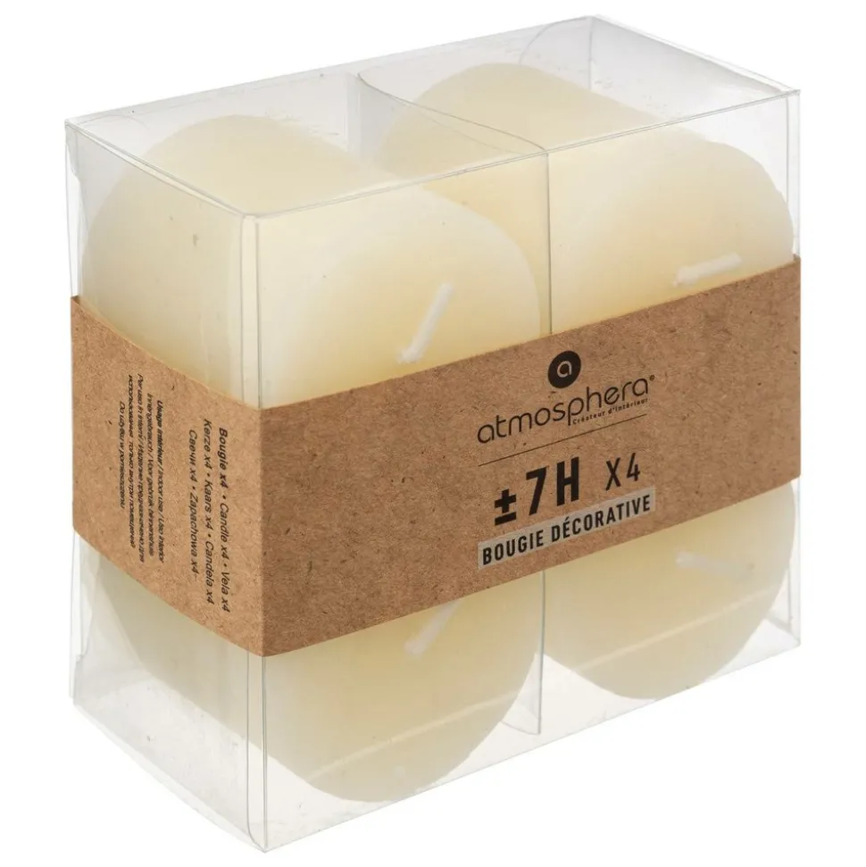 ATMOSPHERA CREATEUR D'INTERIEUR - Lot de 4 bougies rustiques 60g blanc ivoire