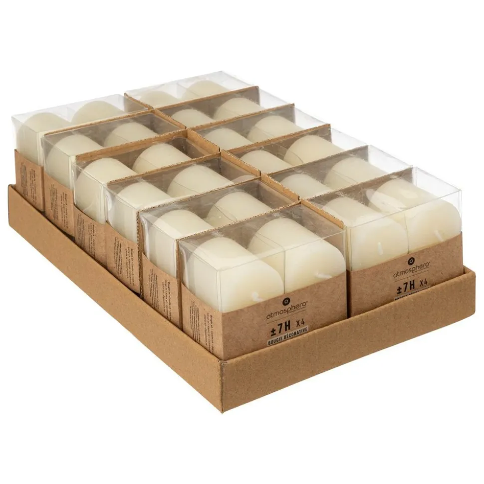 ATMOSPHERA CREATEUR D'INTERIEUR - Lot de 4 bougies rustiques 60g blanc ivoire