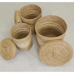 AUBRY GASPARD - Boîtes de rangement en maïs naturel et blanc (lot de 3)